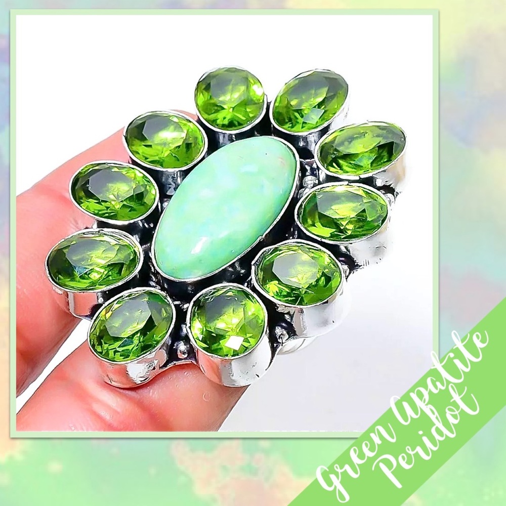 Green Apatite & Peridot Statement Ring